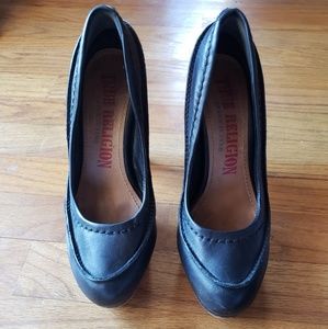 True Religion Black Leather Pumps